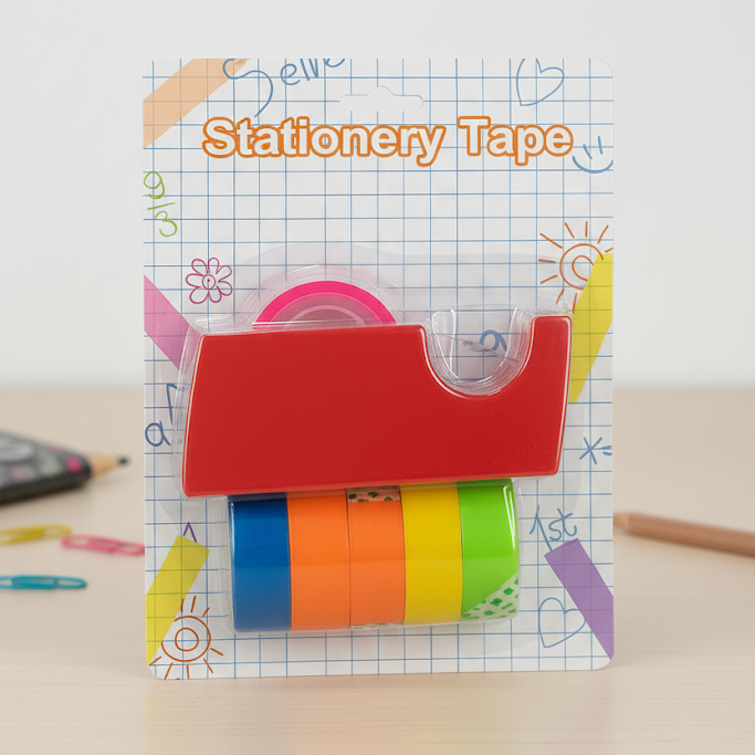 شريط لاصق ملون مع حامل | Colorful Stationery Tape Set